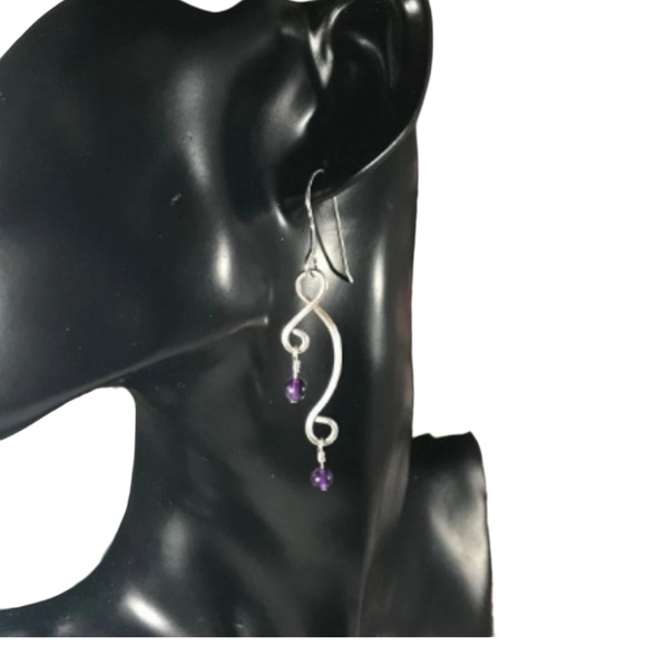Amethyst Sterling Silver Dangle Earrings- Amethyst Earrings Dangle Style #1 - Picture 2 of 5